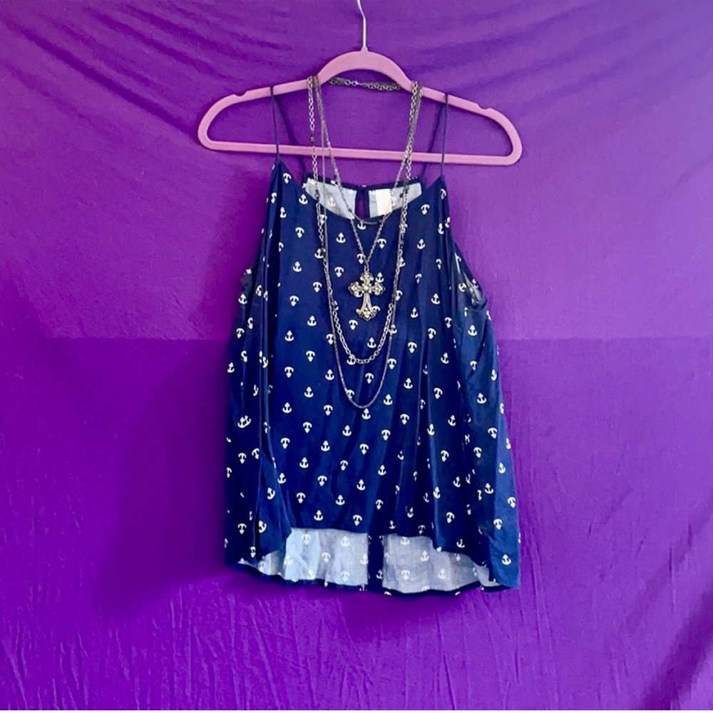Nautical Spaghetti Trap Navy Blue Top